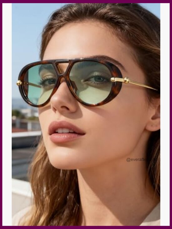 Oversized Aviator Sunglasses with Double Bridge and Earrings main image 6